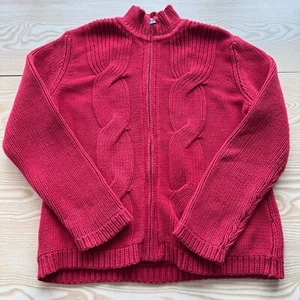 Tommy Hilfiger Knitted Cardigan Womens Zip XL Red Long Sleeve Round Neck Ladies - Picture 1 of 10