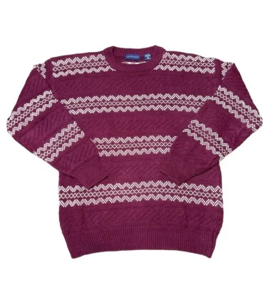 Claybrooke Men’s Fair Isle Ramie Cotton Chunky Knit Burgundy Sweater Size XL - Image 1 of 4