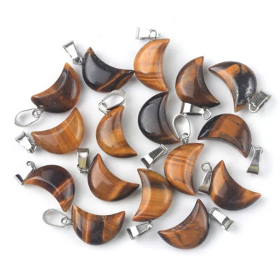 30pcs Natural Tiger Eye Stone Moon Gemstone Stone Pendants DIY Jewelry Making - Image 1 of 4