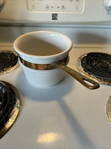 Double Boiler Insert Copper Band Brass Handle Porcelain Pot 7" Unbranded - Picture 1 of 9