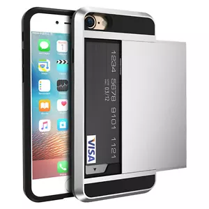 Hybrid Tough Case For iPhone 7 Plus With Slide Storage Card Holder Armor Cover - Picture 1 of 1