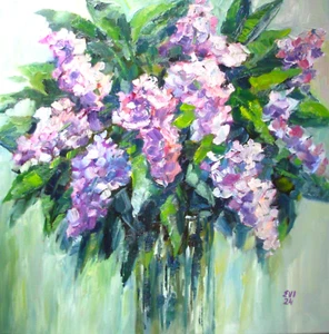 Lilac in vase Original Oil Painting Floral Interior Wall art Canvas 20x20 inches - Picture 1 of 3