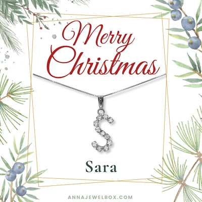 925 Sterling Silver Crystal Letter Necklace Womens Girl Christmas Jewellery Gift - Image 1 of 4