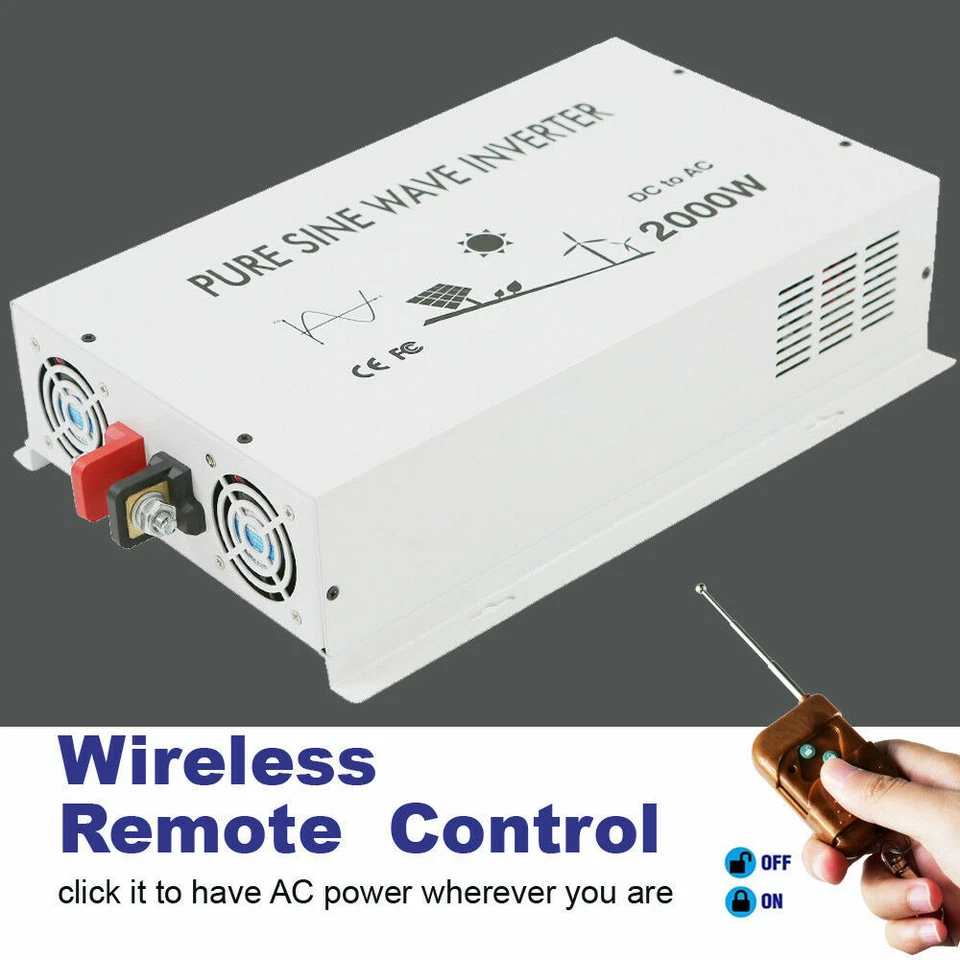 2000W Power Converter Pure Sine Wave Inverter 36V 120V Car Truck Remote Control - Image 1 of 4