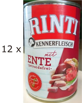 12 x 400 g Rinti Kennerfleisch mit Ente (€ 6,04/kg) Feuchtfutter für Hunde - Bild 1 von 4