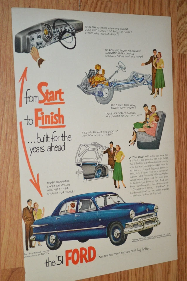 1951 FORD ЗАКАЗНОЙ ОРИГИНАЛЬНЫЙ ВИНТАЖНЫЙ РЕКЛАМНЫЙ ПЛАКАТ 51 - Изображение 1 из 1
