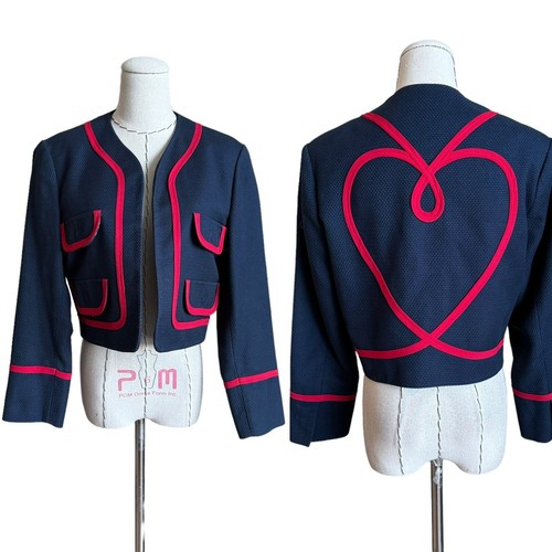 Giacca Blazer Vintage anni '90 Moschino Economica e Chic Navy Rosso Cuore Applicato taglia 8