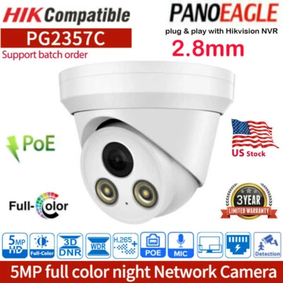 HITOSINO Full Color HIK Compatible 5MP ColorVu MIC POE Turret IP Camera 2.8mm H.265