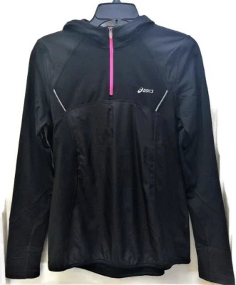 Asics Ladies Half Zip Hooded Jacket Women Running Workout Clothes Black Pink Med - Image 1 of 4