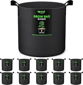 5 Gallon 10-Pack Plant Grow Bags: 350G Thickened Nonwoven Potato Grow Bags with - Picture 1 of 7
