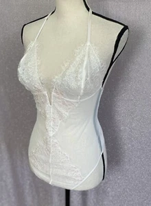Victoria's Secret Women’s Sexy Teddy Lingerie White Lace Plunge Sheer NWT XL - Picture 1 of 10