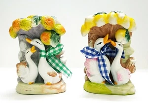 Vintage Goose with Checkered Ribbon Kitchen Utensil Holder Set of 2 - Picture 1 of 5