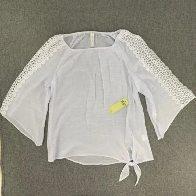 Brand New! Perseption Concept White Boho Blouse Wide 3/4th Sleeves Small Croche. - Image 1 of 4
