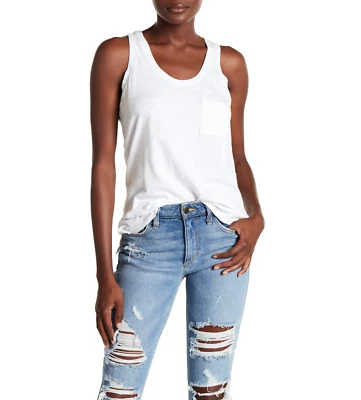 MADEWELL WOMEN'S WHITE SLEEVELESS SCOOP NECK POCKET WHISPER COTTON TANK Sz M - Image 1 of 2