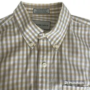 Cutter & Buck Check Dress Shirt L Button Down Tan White Gold L/S - Picture 1 of 7