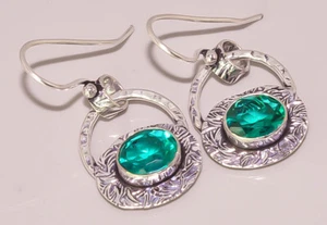 Green Apatite Faceted Quartz Designer Jewelry 925 STERLING SILVER PLATED EARRING - Picture 1 of 2