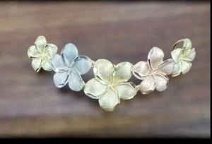 14k Solid Gold Tricolor Plumeria Flower Diamond Cut Hawaii Slide Pendant - Picture 1 of 6