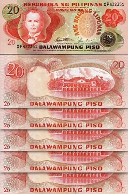 Philippines 20 Piso 1978, UNC, 5 Pcs LOT, Consecutive, P-162c, Sign 10,Prefix XP - Image 1 of 4