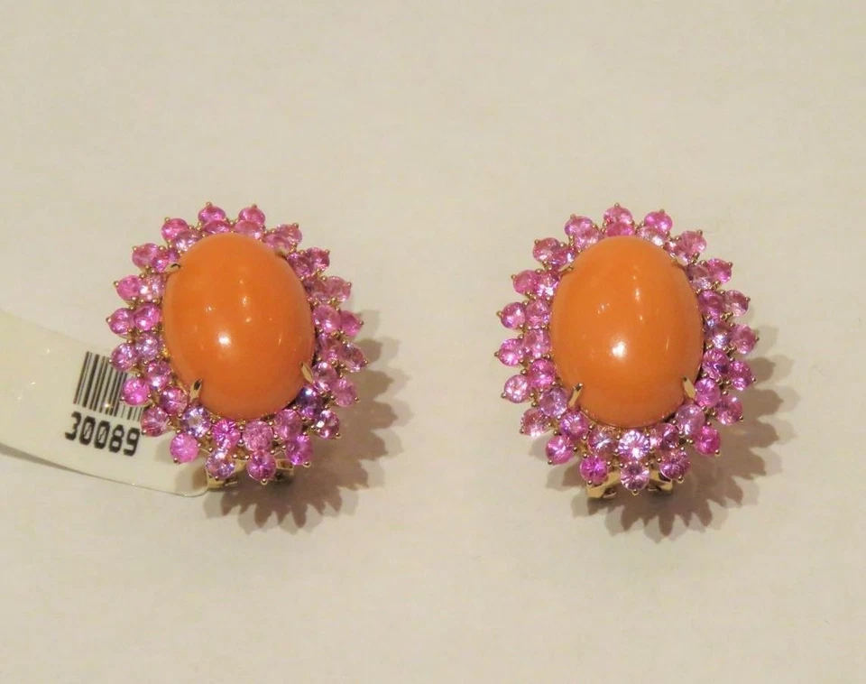 ¡¡LIQUIDACIÓN!! PENDIENTES DE DIAMANTES ZAFIRO ROSA DE LUJO CORAL GRANDE 18KT RAROS $10000 Foto 1 de 1