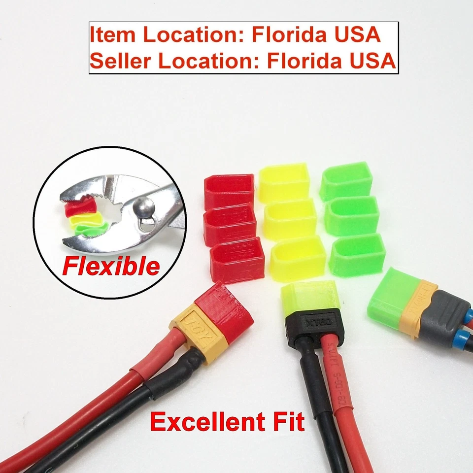 XT60 Battery Connector  RC Lipo Battery Flexible Cover GREEN, RED, YELLOW 12 pcs - Image 1 of 1