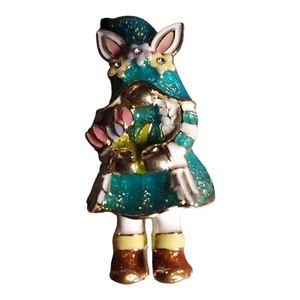Napier Girl Bunny Pin Crystal Eyes Nose Easter Turquoise Lapel Brooch Gold Tone - Picture 1 of 4