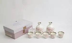 6-TEILIGES SAKE-SET HELLROSA MIT GOLDRAND KOMMT MIT AUFBEWAHRUNGSBOX - Bild 1 von 11