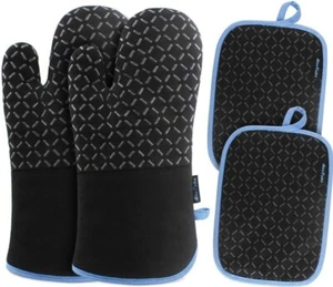 Oven mitts set Pot Holders 500℉ Heat Resistant Non Slip Cotton Infill set of 4 - Picture 1 of 11