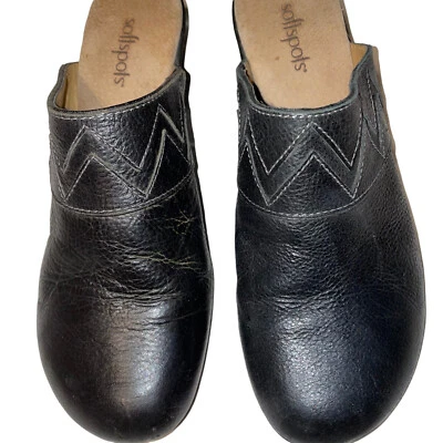 Softspots Black Zig Zag Applique Very Lightweight 2” Clog Mules Size 8.5 M - Image 1 of 4