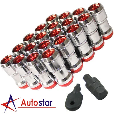 20 Pcs Red M12X1.5 Extended Dust Cap Steel Wheel Rim Lug Nuts With Lock Key - Image 1 of 4