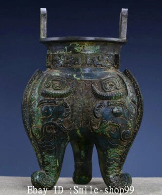 Quemador de incienso de 13,7" Old Warring States mercancía de bronce ganado bestia cara 3 patas Foto 1 de 4