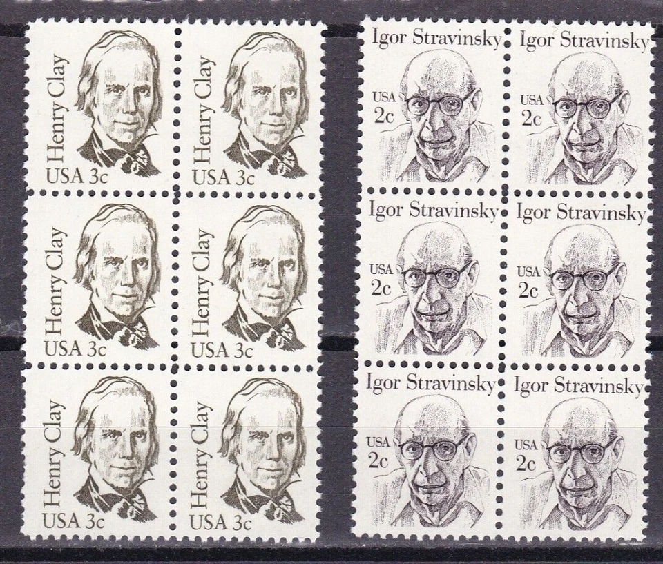 1982-1983 US Stamp Blocks #1845-1846 2c Igor Stravinsky 3c Henry Clay Unused NH - Image 1 of 1
