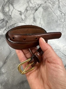 Boys Full Grain Leather Belt Brown With Brass Buckle Size Medium EXCELLENT - Picture 1 of 8