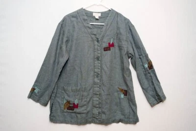 J. Jill SP Linen womens shacket art to wear blazer jacket Gray Office casual  - Image 1 of 4