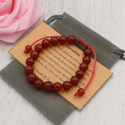 RED CARNELIAN Bracelet Adjustable Handmade + Gift Bag Crystal Gemstone 6/8mm. - Image 1 of 4