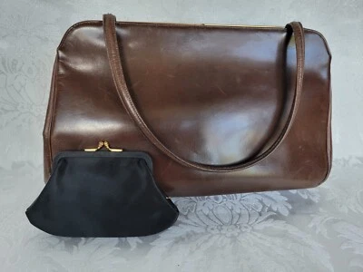 复古 Koret 棕色钱包带金色框架和缎面硬币钱包  — 第 1/4 张图片