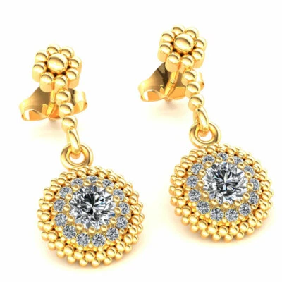 Pendientes colgantes de oro de 10 quilates genuinos de diamantes de corte redondo de 0,5 quilates para damas Foto 1 de 4