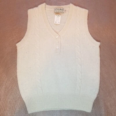 Colete suéter vintage LL lã feijão creme gola V quarto botão para cima vovô tamanho 34 - Imagem 1 de 4