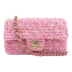 CHANEL Tweed Quilted Mini Rectangular Flap Shoulder Bag Pink A69900 - Picture 1 of 17