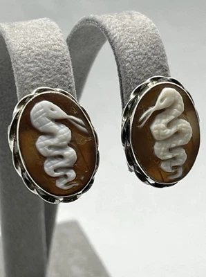 Orecchiniin In Argento 925 Con Cammei Sardonici 20mm Serpenti - Immagine 1 di 4
