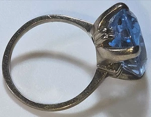Vintage 10K White Gold Sky Blue Oval Cocktail Ring, Large Stone, c.1950s - Picture 1 of 24