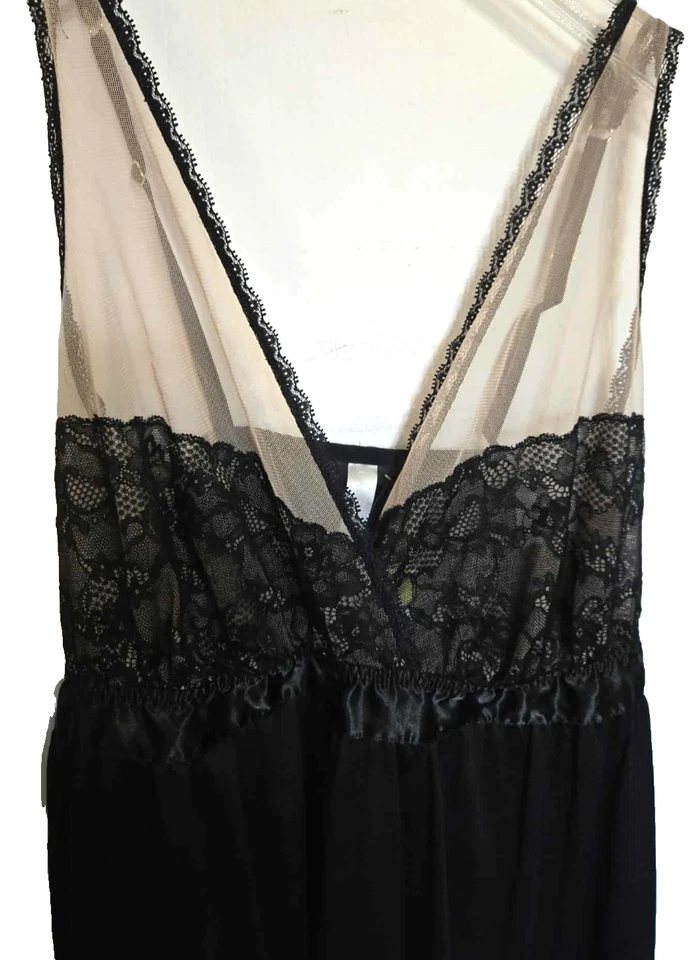 Cacique Lane Bryant 18/20 Black Satin Lace Sexy Nightie Babydoll Sheer Bust A431 - Image 1 of 4