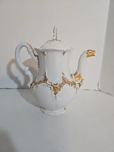 Rare Antique Meissen B form Teapot/coffee/chocolate pot Gold and white - Picture 1 of 18