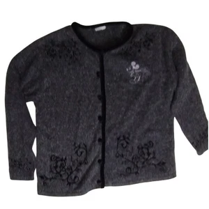 Disney Mickey Mouse Cárdigan Suéter Mujer Gris Negro Chaqueta Con Botones - Imagen 1 de 10