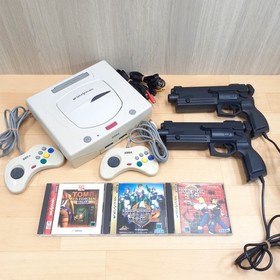 Sega Saturn Japanese White Console Bundle with 2 Light Virtua Gun & 3 Games