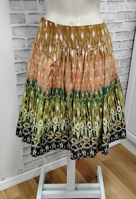 Sunny Leigh 100% Cotton Women's Size Small Pleated Line Multi-Colored Boho Skirt - Image 1 of 4