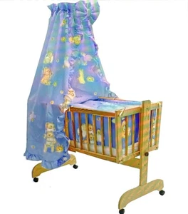Babywiege Wiege Babybett Stubenwagen aus Holz mit Zubehör Himmel 90 x 40 cm blau - Bild 1 von 1