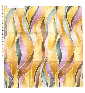 Karin Sajo Yellow Abstract Retro Fabric SAMPLE Watercolor Gabardine 27"x26" - Picture 1 of 9