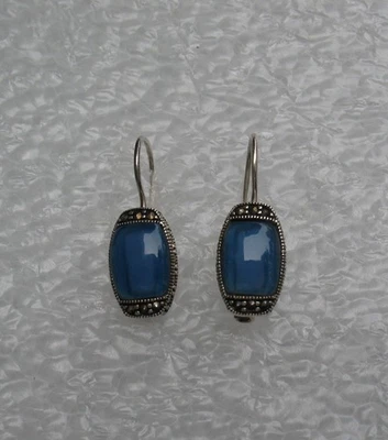 Pendientes usados plata de ley crisoprasa azul Tailandia 1" gota Foto 1 de 4