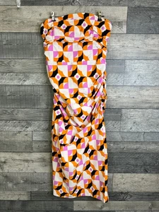 By Anthropologie Midi Dress Size XS Orange Pink Geometric Pattern Strapless - Picture 1 of 12