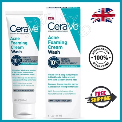 CeraVe Akne Schaum Creme Waschen mit Benzoylperoxid 10% Maximale Stärke